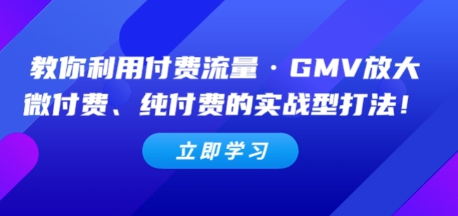 教你利用付费流量·GMV放大，微付费、纯付费的实战型打法！